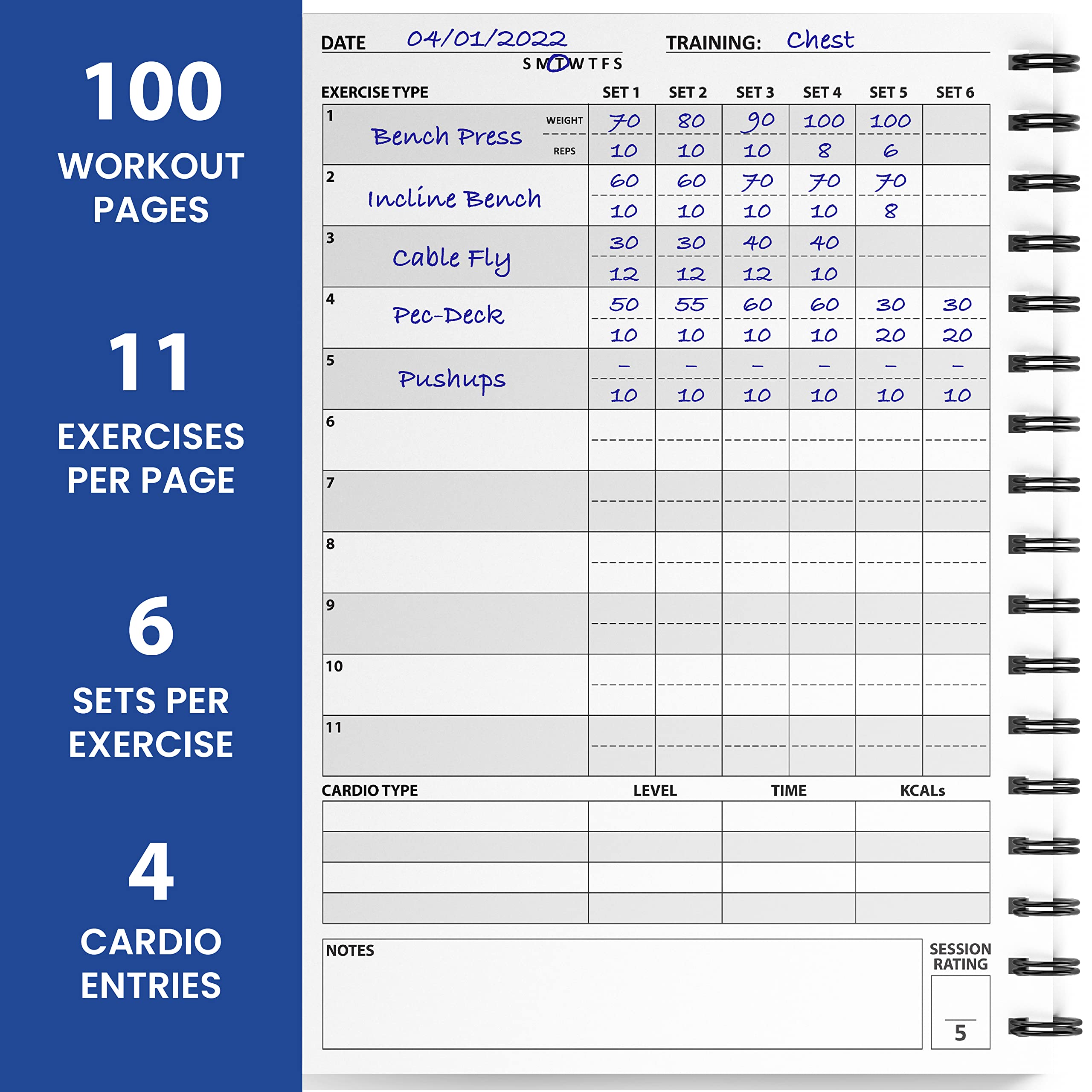 Ultimate Gym Workout Log Book, Xl A5 Exercise, Fitness And Training Diary & Journal - 100 Page With Exercise, Cardio & Notes Sec