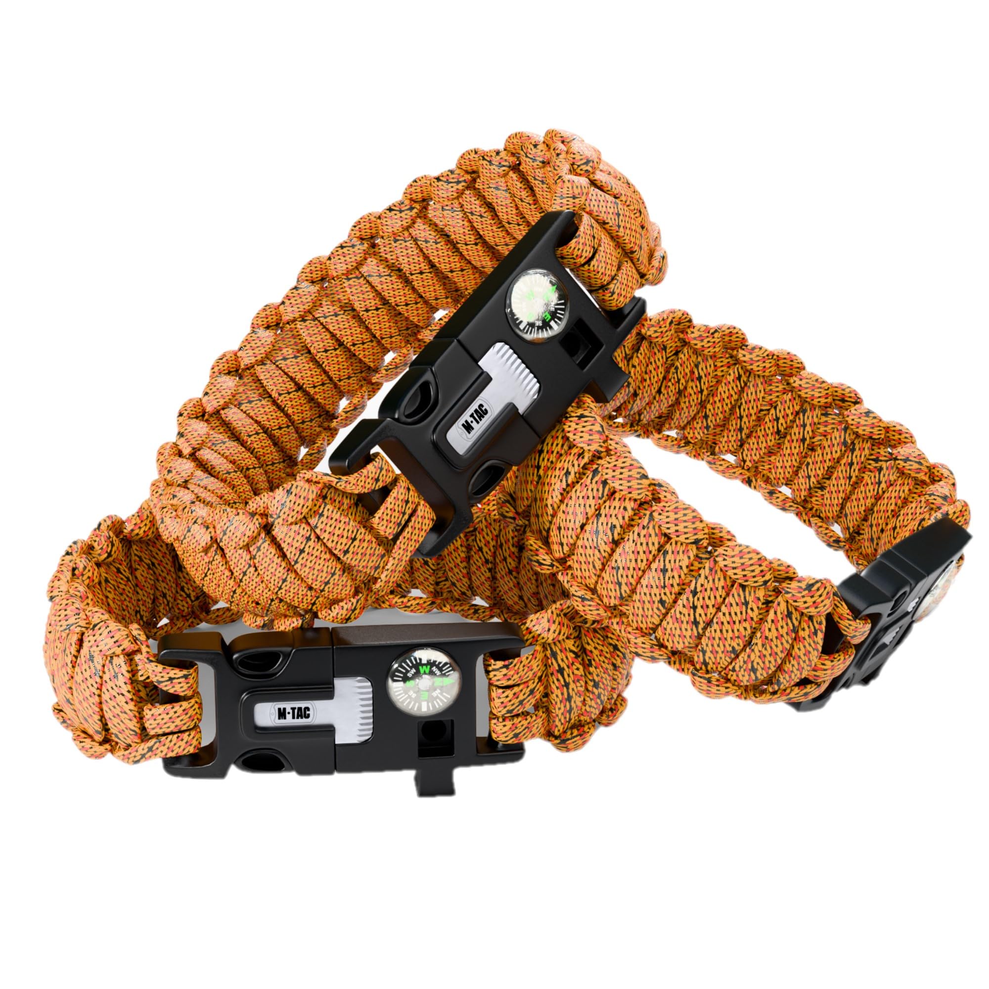 M-Tac Survival Paracord Bracelet - 12  Ft Emergency Rope With Compass & Whistle - Tactical Cord For Camping, Hiking, Edc (Orange