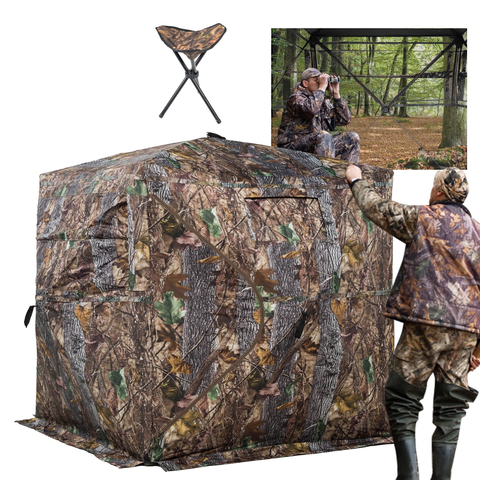 Funhorun Hunting Blind 270 Degree See Through Ground Blind For Hunting, 2/3 Person Pop Up Camouflage Tent For Deer And Turkey, P