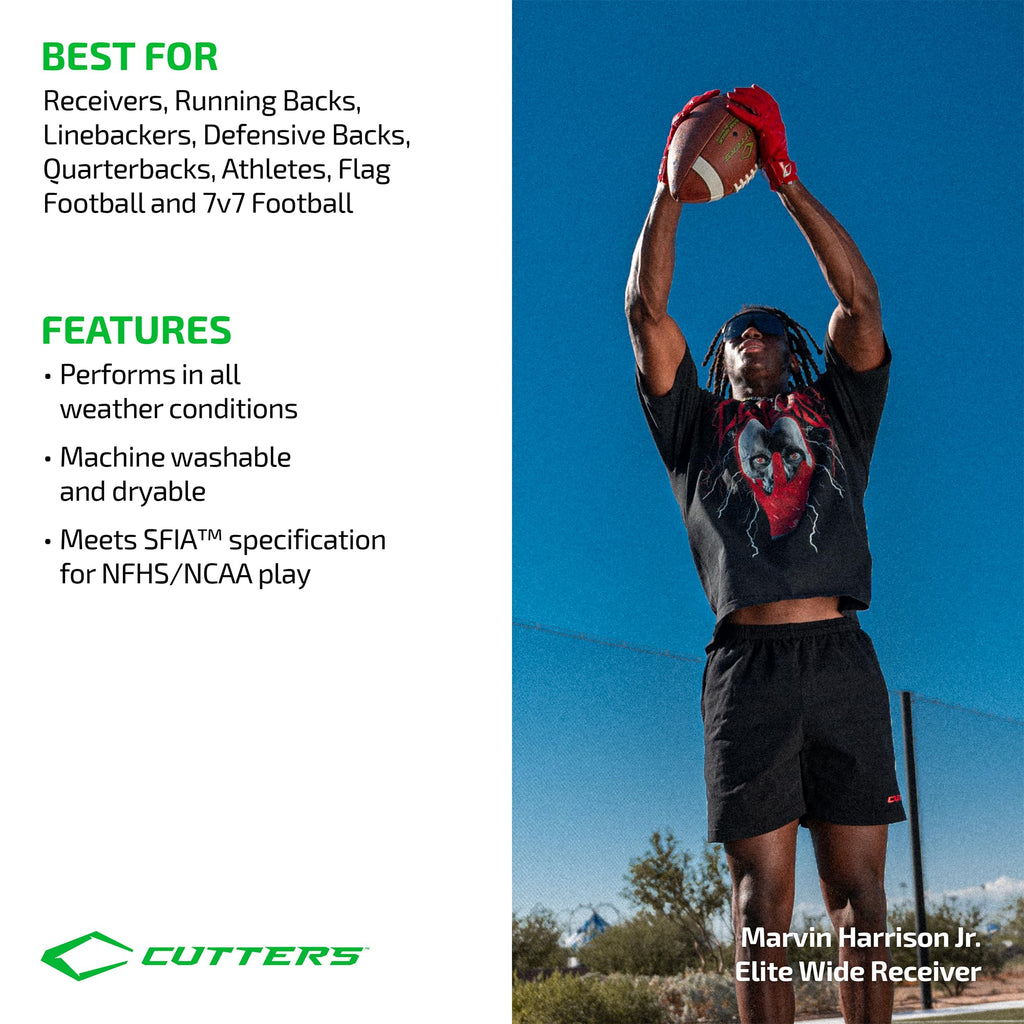 Cutters Football Gloves - Game Day Football Receiver Gloves with High Tack Silicone Grip, Superior Support and Protection - Soli