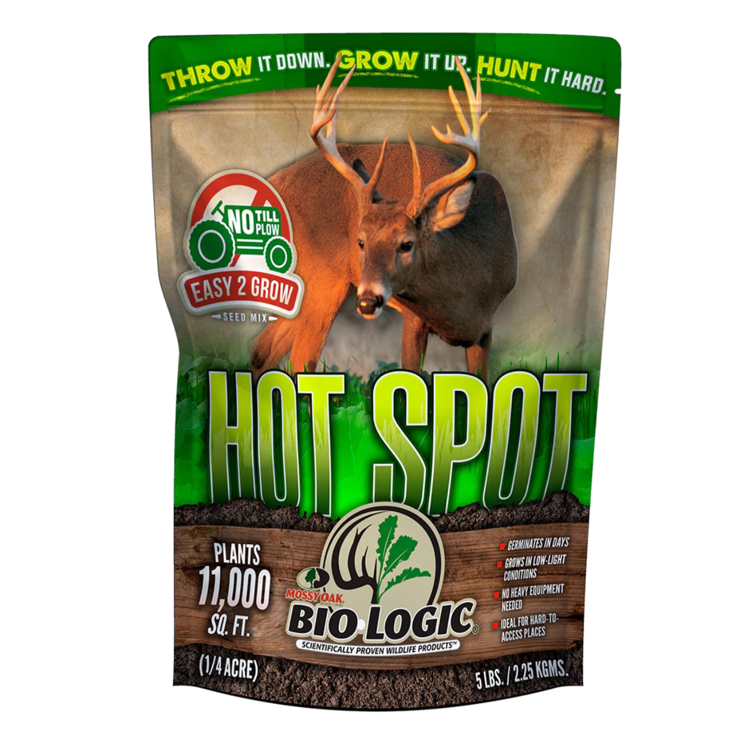 BioLogic Hot Spot No-Till Deer Food Plot Seed, Easy to Plant Wheat, Deer Radish, Rye and Rapeseed Blend, 5 lb bag Plants 1/4 Acr