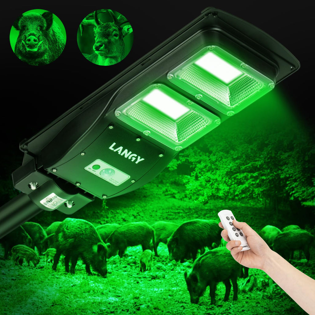 Langy Hog Lights, 12000Lm Solar Green Light For Hunting Hogs Deers Night Hunting Motion Activated Feeder Light With Remote,19 Br