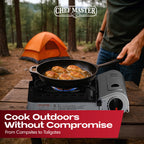 Chef Master 15,000 Btu Butane Portable Camp Stove + 4X 8Oz Butane Canisters | Double Wind-Guard Portable Stove Burner W/Piezo Ig