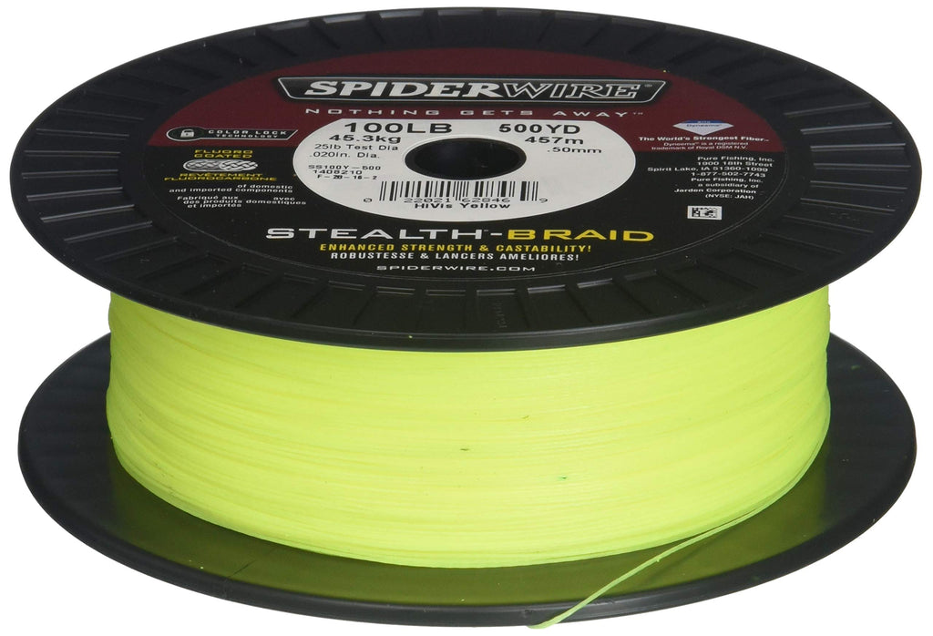 Spiderwire Stealth Superline, Hi-Vis Yellow, 150Lb | 68.0Kg, 1500Yd | 1371M Braided Fishing Line, Suitable For Freshwater And Sa