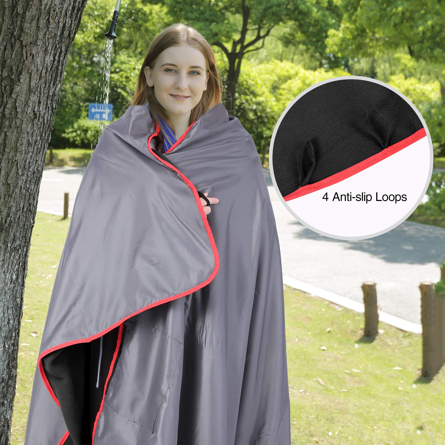 Redcamp Large Waterproof Stadium Blanket For Cold Weather, Soft Warm Fleece Camping Blanket Windproof For Outdoor Sports, Blue/R