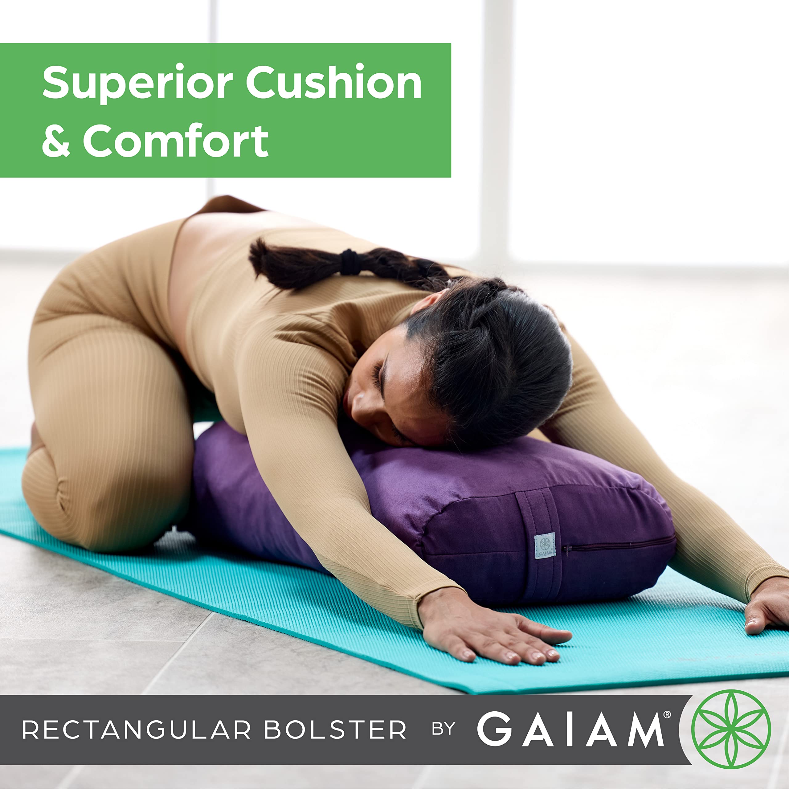 Gaiam Yoga Bolster - Long, Rectangular Meditation Pillow - Supportive Cushion For Restorative Yoga And Sitting On The Floor - Bu