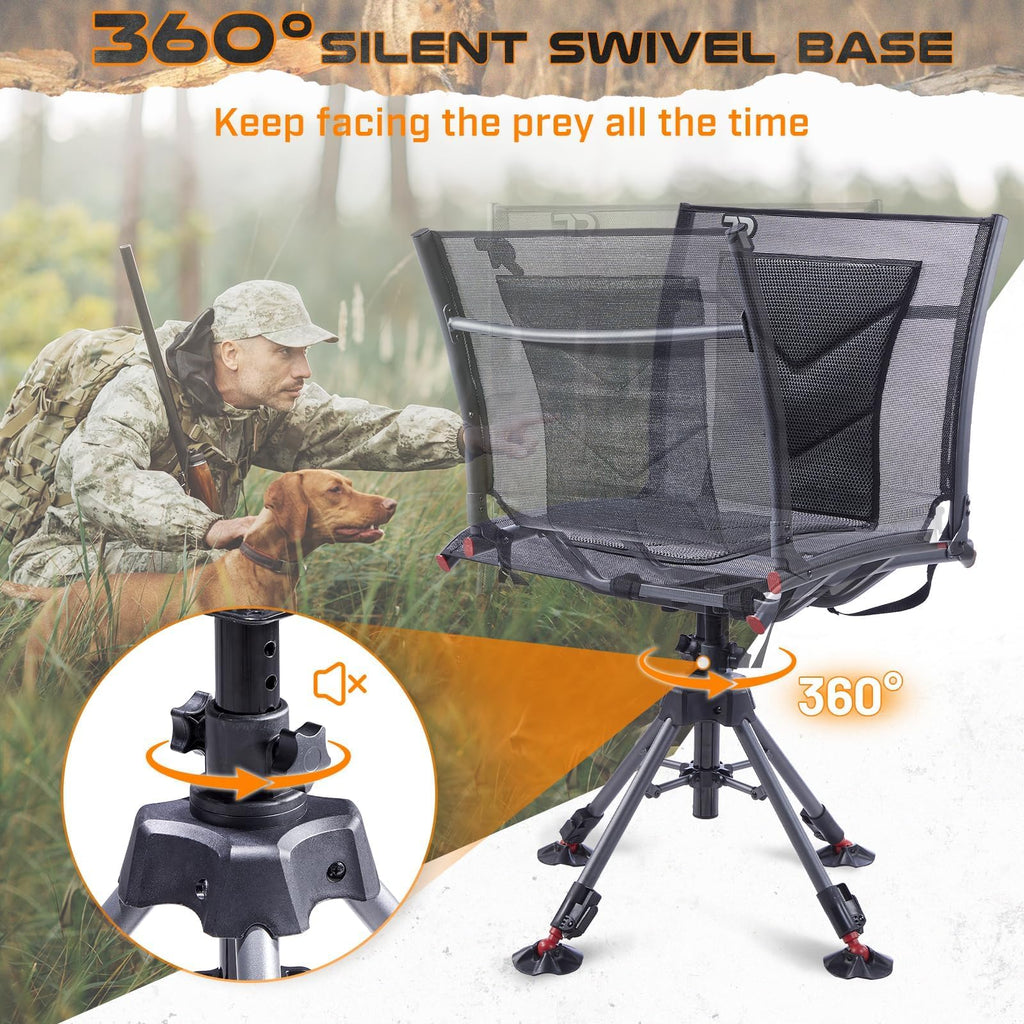 Tr 360 Degree Swivel Hunting Blind Chair,400 Lbs Capacity Silent,4 Legs Height Adjustable,Comfortable Padded Seat,Portable Groun