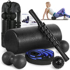 Foam Roller Set - High Density Back Roller, Muscle Roller Stick,2 Foot Fasciitis Ball, Stretching Strap, Peanut Massage Ball For