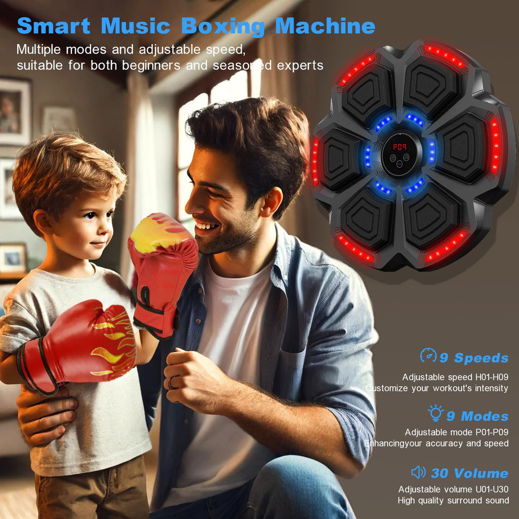 Baswip 2025 Music Boxing Machine For Adults/Kids W/ 2 Gloves - Smart Bluetooth Wall Mounted Punching Bag, 9 Modes & Speeds, Digi