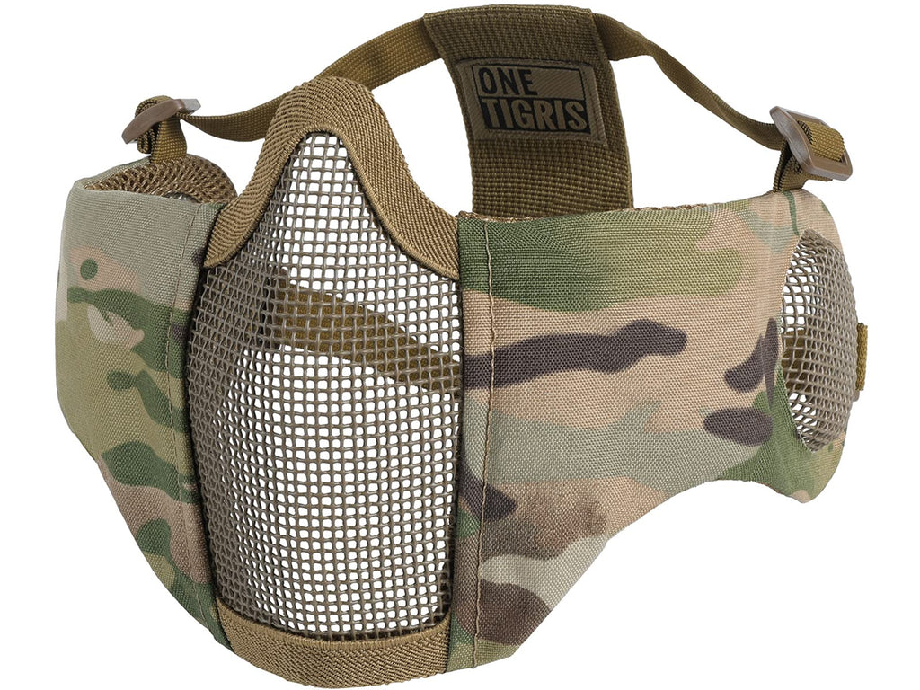 Onetigris 6'' Foldable Half Face Mesh Mask With Ear Protection, Tactical Lower Face Protective Mask (Camo Color)