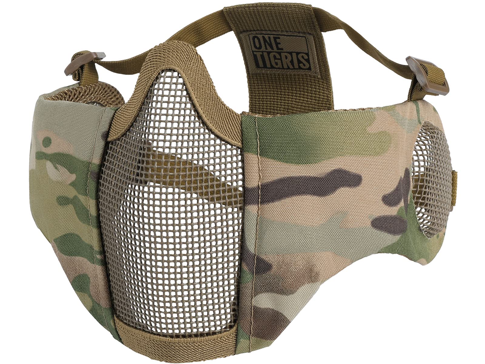 Onetigris 6'' Foldable Half Face Mesh Mask With Ear Protection, Tactical Lower Face Protective Mask (Camo Color)
