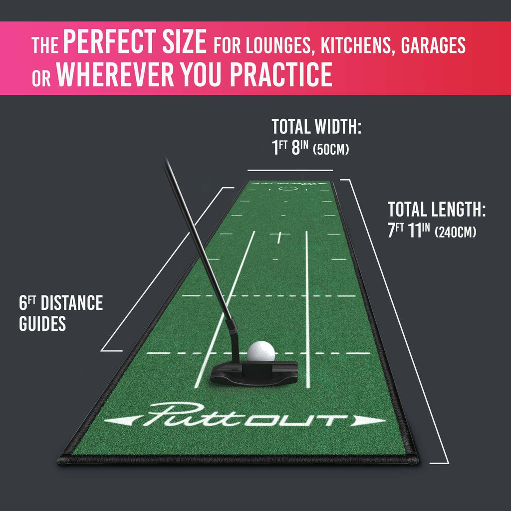 Puttout Pro Golf Putting Mat - Perfect Your Putting (7.87-Feet X 1.64-Feet) (Green)