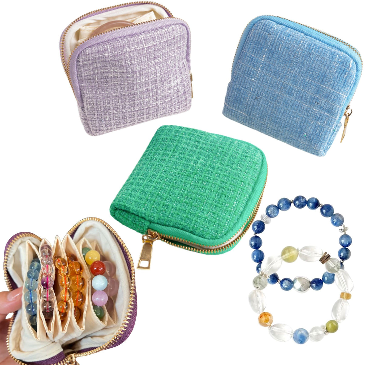 2025 New Small Jewelry Travel Case  Jewelry Travel Case for Crystal Bracelets, Rings, Bangles with Smooth Metal Zipper, Elegant