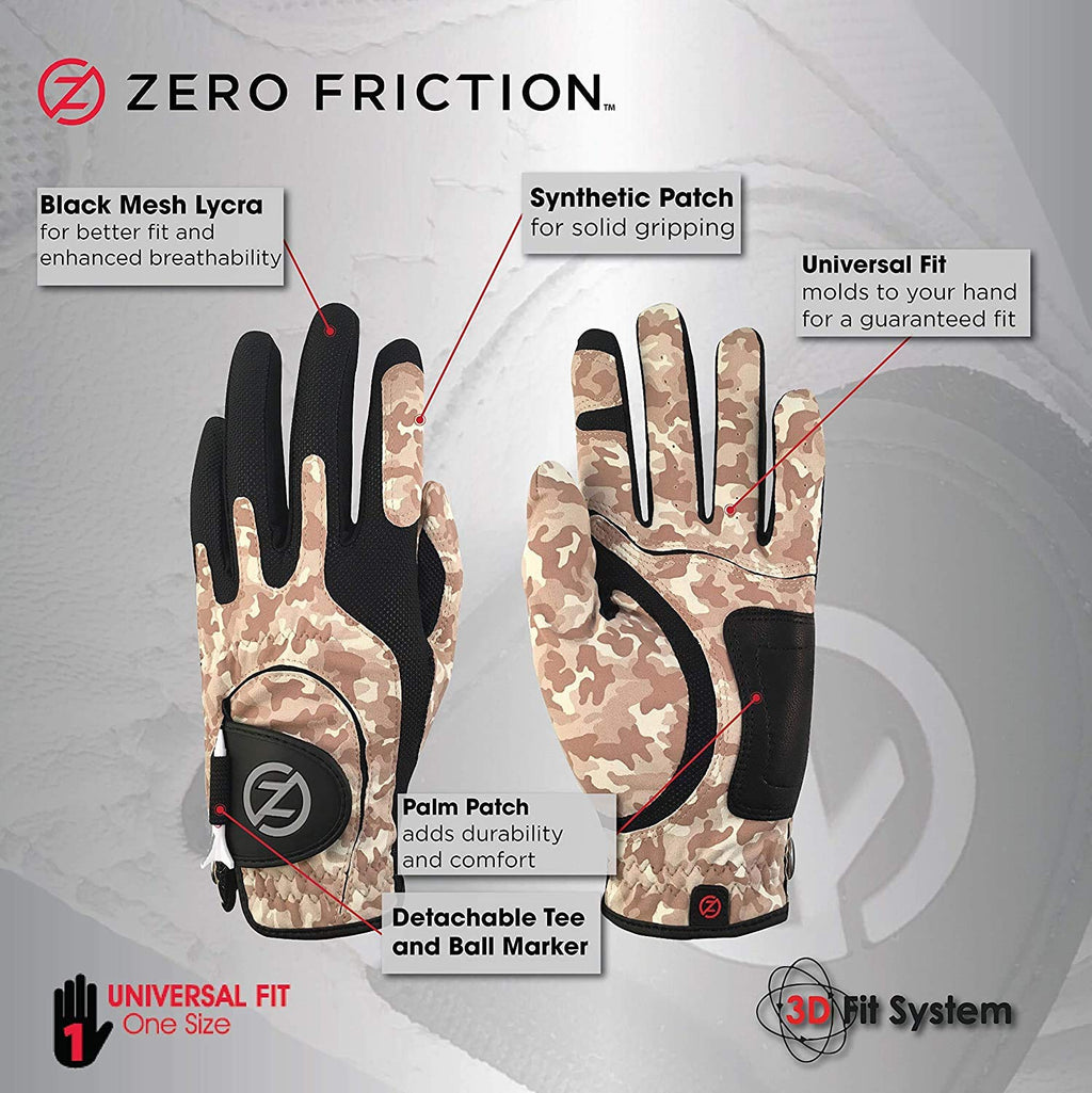 Zero Friction Men'S Synthetic Left Hand Golf Glove (2 Pack), Universal Fit Desert Camo, One Size