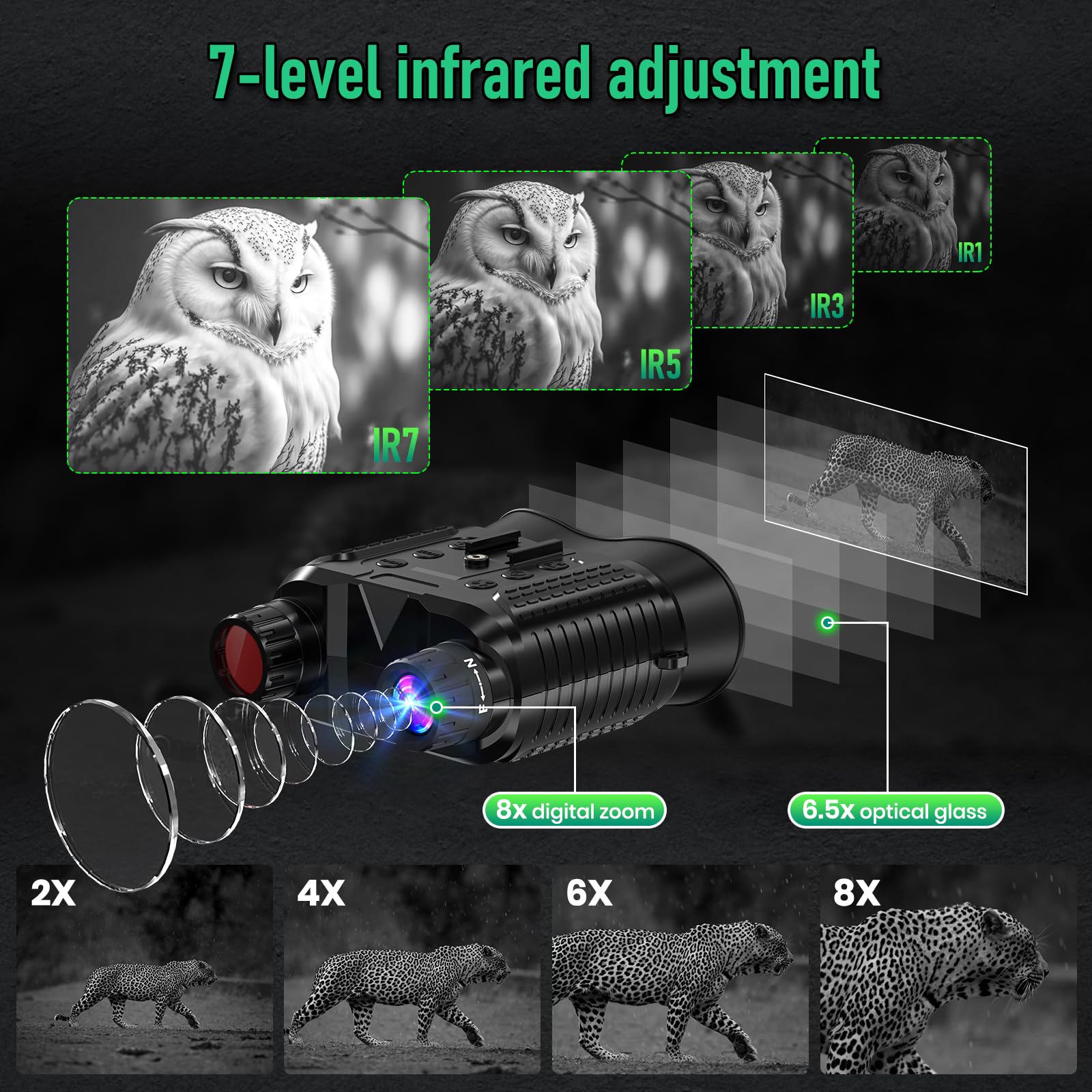 4K Night Vision Binoculars For Adults,Night Vision Goggles For Helmet(1312Ft),8X Digital Zoom,7-Level Infrared Adjustment For Ca