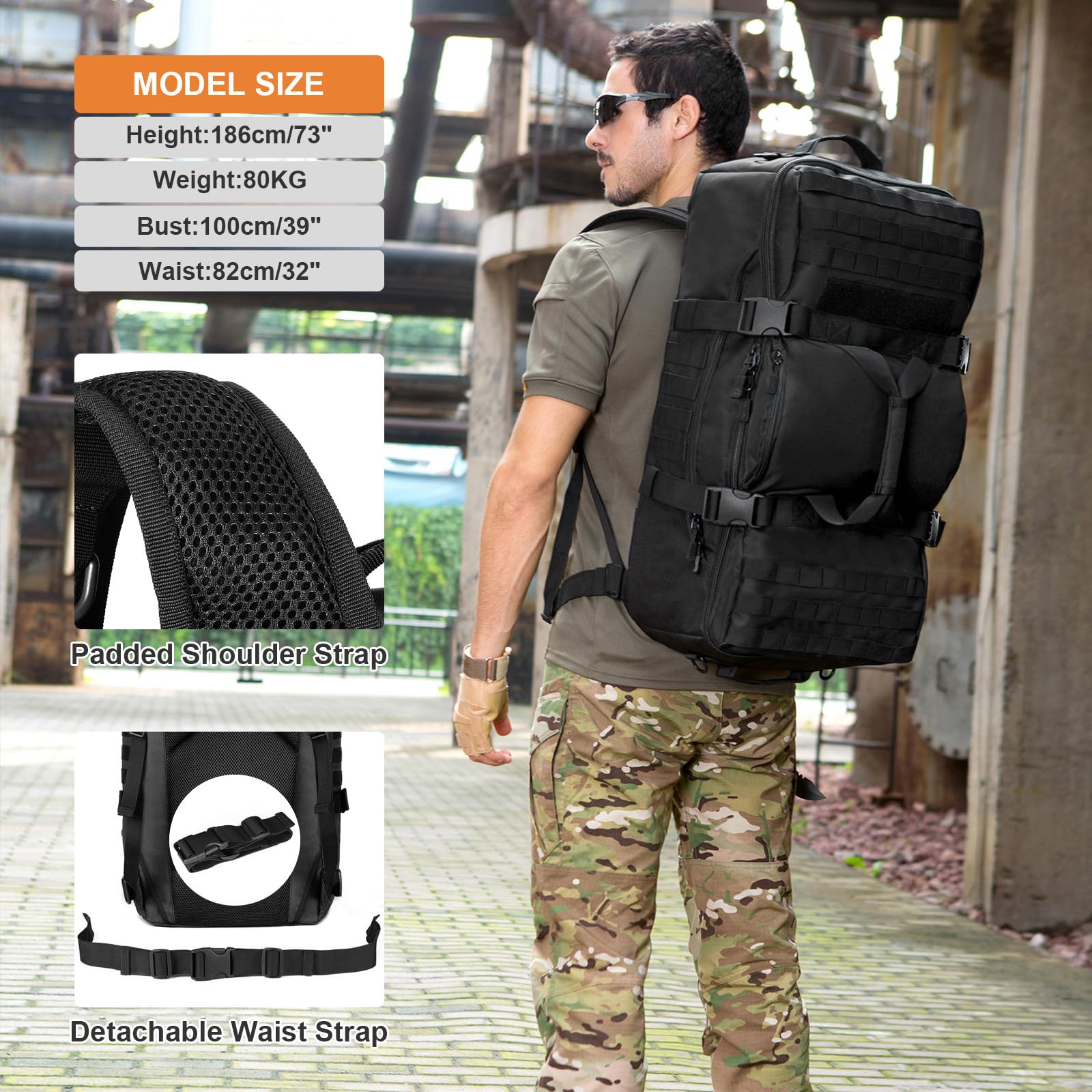 Huntvp 60L Tactical Military Backpack Gear Sport Outdoor Assault Pack Rucksack Bag For Hunting Camping Trekking Travel,Black