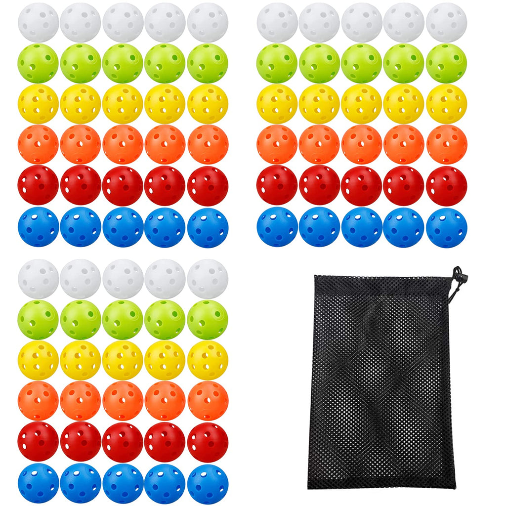 Kiseer 90 Pack Colorful Plastic Practice Golf Balls Airflow Hollow Training Golf Balls With Nylon Mesh Golf Ball Bags For Drivin