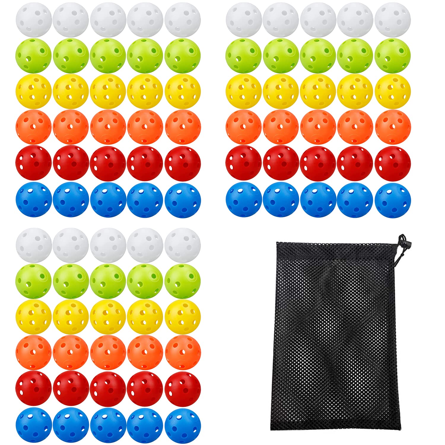 Kiseer 90 Pack Colorful Plastic Practice Golf Balls Airflow Hollow Training Golf Balls With Nylon Mesh Golf Ball Bags For Drivin