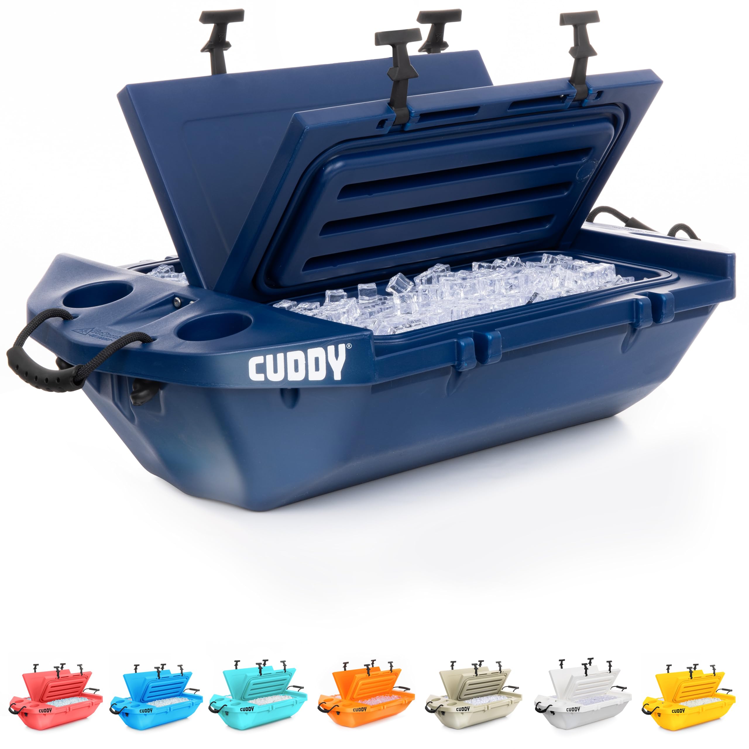 Cuddy Floating Cooler and Dry Storage Vessel for Land & Water - 40QT- Great for River, Beach, Kayak, Pool, & Lake - Navy