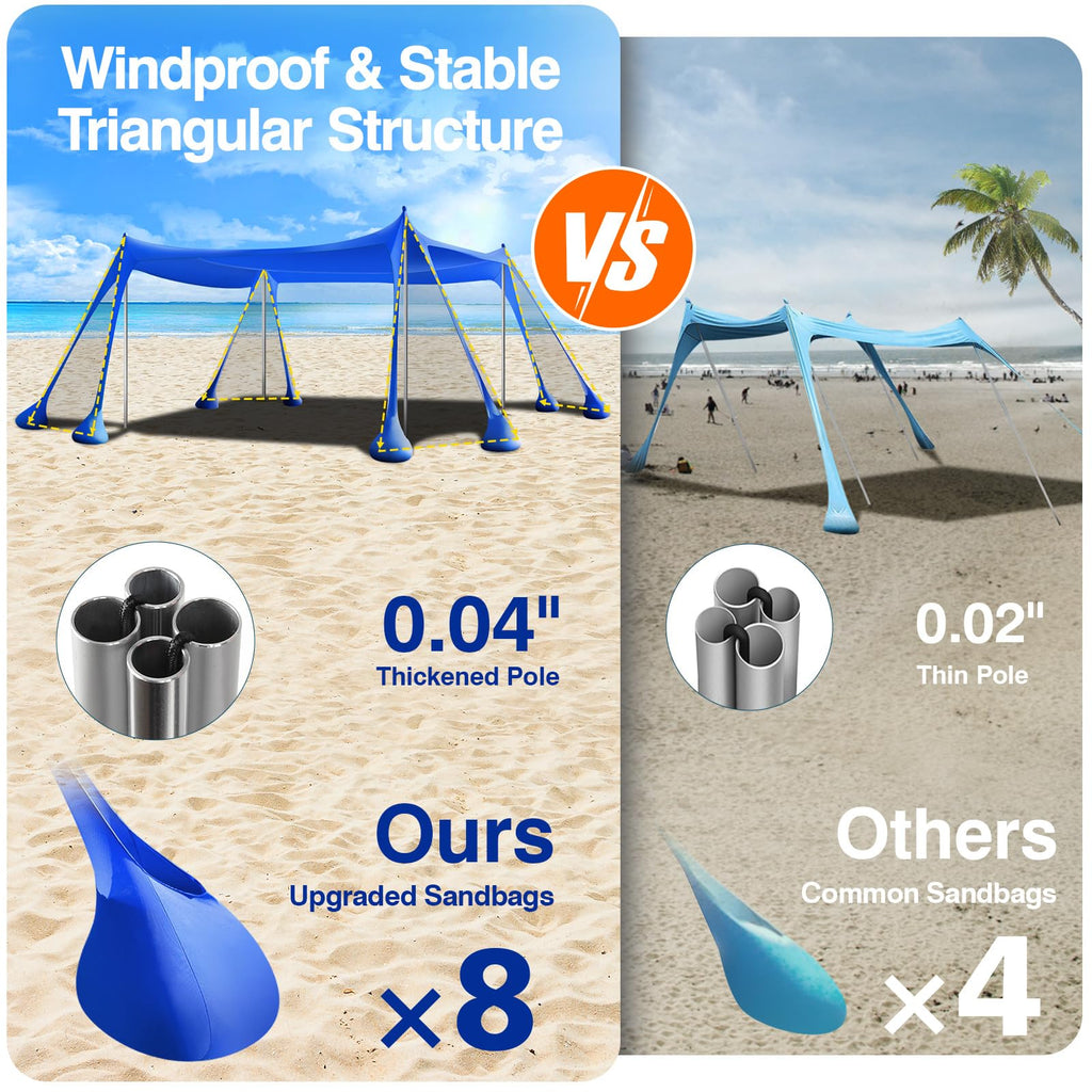 Rhino Valley Beach Tent, 10 X 13 Ft Beach Shade Upf50+ Protection, Beach Canopy With 8 Sandbags 4 Stability Poles,Outdoor Beach