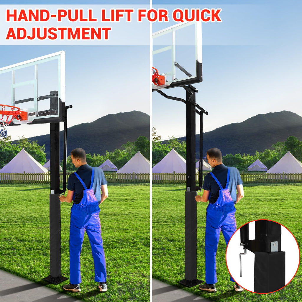 Basketball Hoop Outdoor In Ground with Anti-Collision Foam, 55 Shatterproof Quick Adjustable 8-10ft Basketball Hoop Inground wit