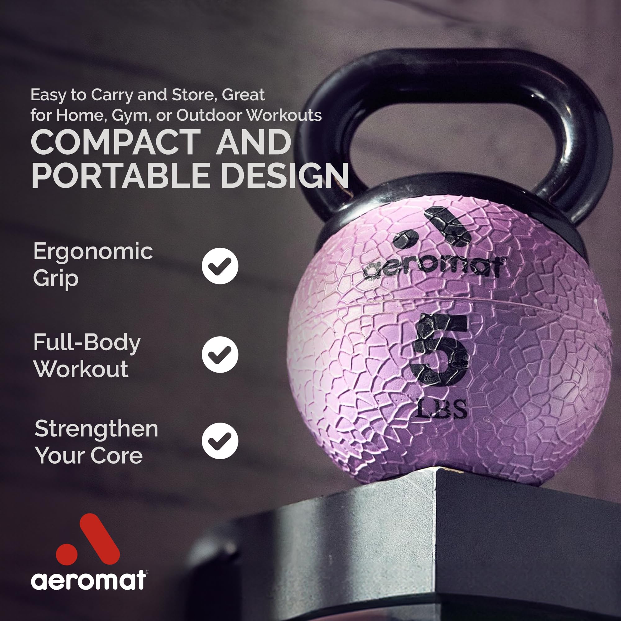 Aeromat Elite Mini Kettlebell Medicine Ball - 15 Lb Kettlebell Weight Balls For Exercise, 6'' Dia Weighted Exercise Ball, Streng