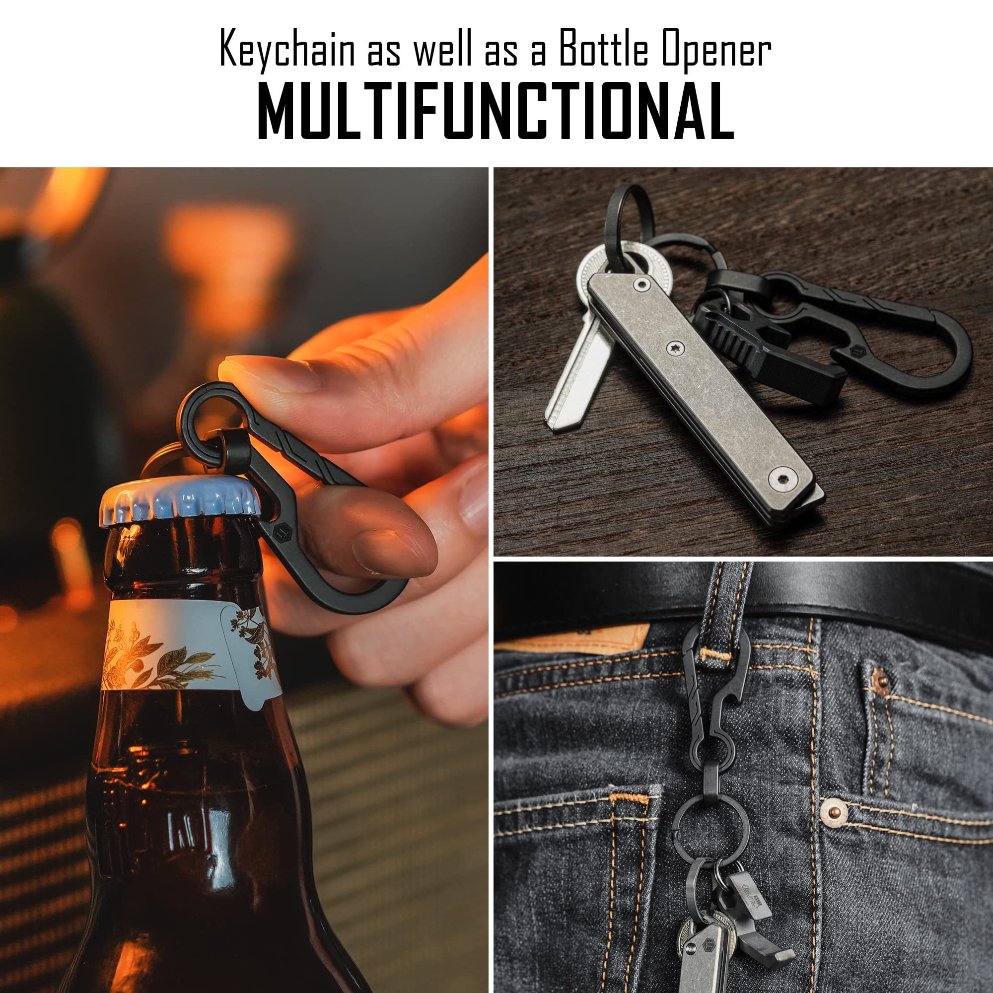 Keyunity Km01 Titanium Edc Keychain Clip With Bottle Opener, Quick Release Carabiner Key Ring Holder For Men (Pvd Black)