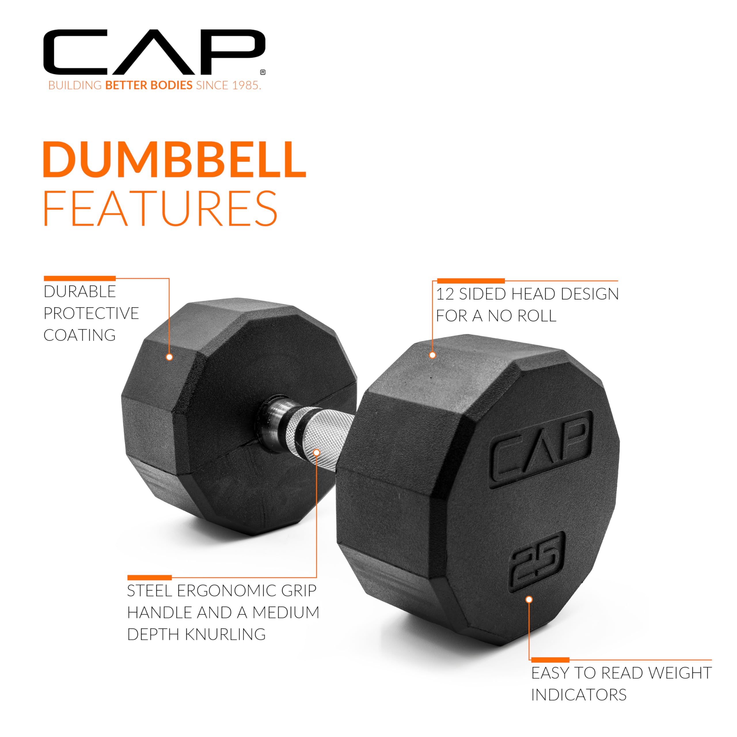 Cap Barbell 12-Sided Coated Dumbbell, 25 Lb