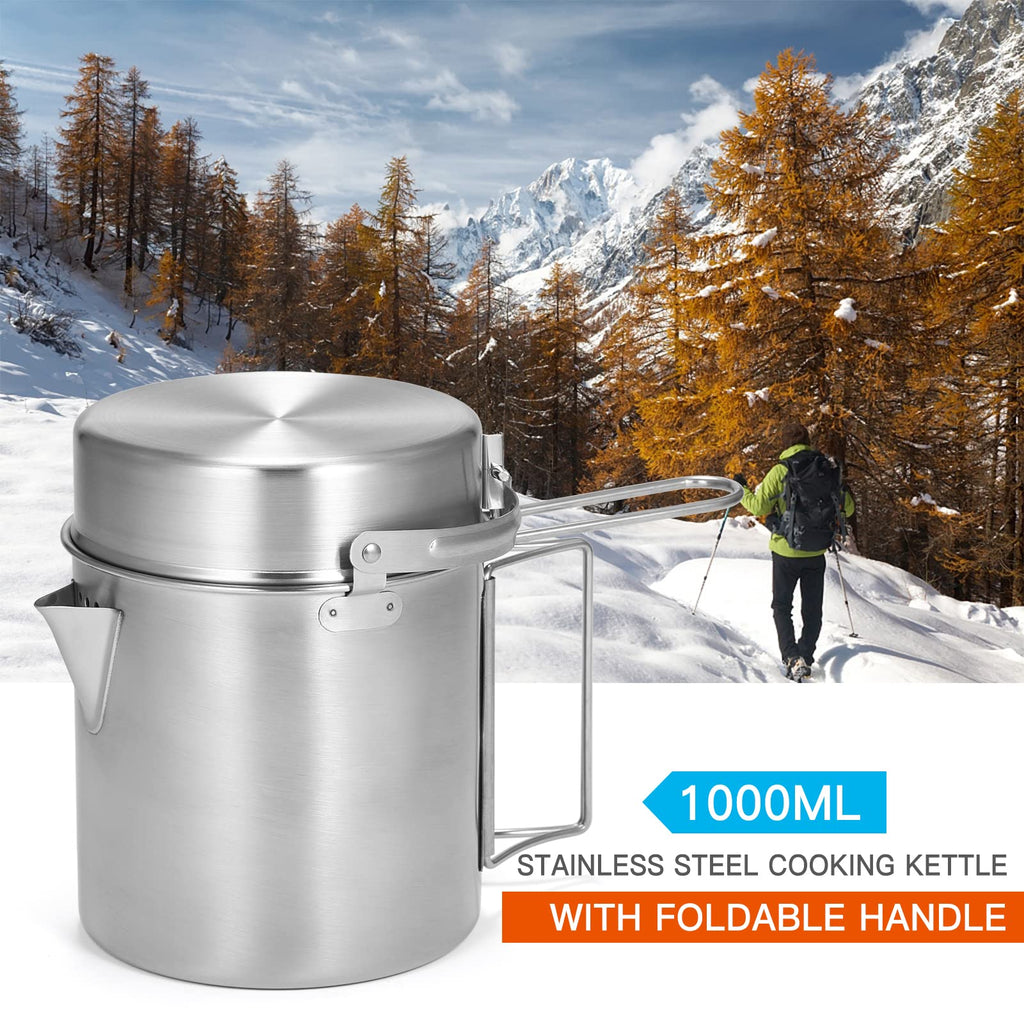 Lixada Camping Pot Stainless Steel Lightweight Kettle Bottle Cup Or Pot With Foldable Handle And Dual Use Cover For Camping Hiki