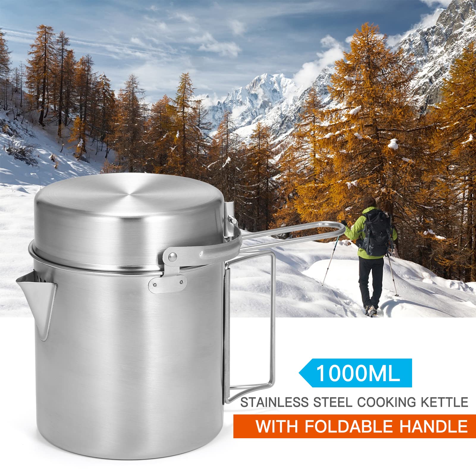 Lixada Camping Pot Stainless Steel Lightweight Kettle Bottle Cup Or Pot With Foldable Handle And Dual Use Cover For Camping Hiki