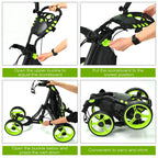 Gymax Folding Golf Push Cart, Height Adjustable Portable Caddy Cart With Umbrella Holder, Waterproof Bag, Built-In Cooler & Foot