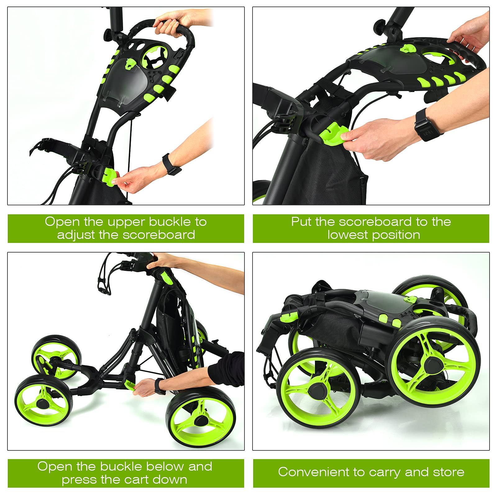 Gymax Folding Golf Push Cart, Height Adjustable Portable Caddy Cart With Umbrella Holder, Waterproof Bag, Built-In Cooler & Foot