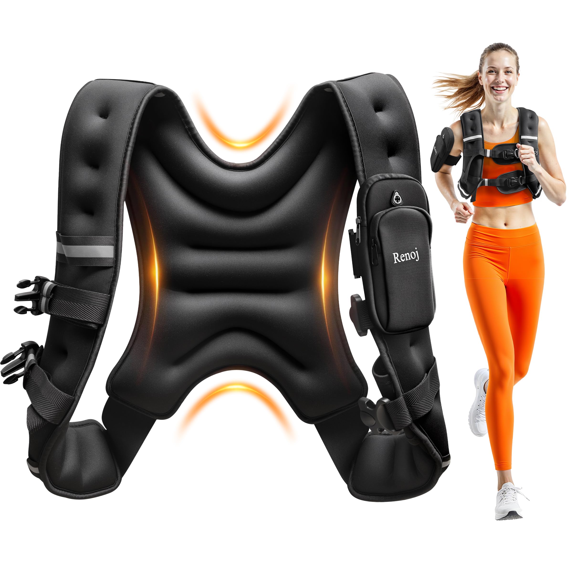 Renoj Weighted Vest for Women Men: Available in 6lb/8lb/10lb/11lb/12lb/14lb/16lb/20lb Fixed Weights for Walking, Running, Traini