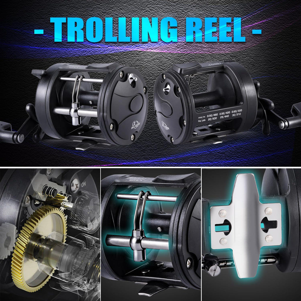 Sougayilang Fiberglass Fishing Pole Conventional Reel Combo With Durable P-Cork Rod Handle, Medium Heavy For Catfish Salmon And