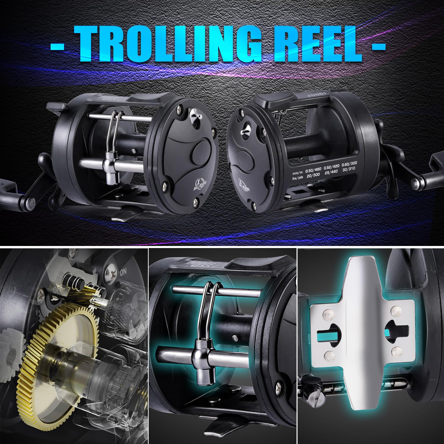 Sougayilang Fiberglass Fishing Pole Conventional Reel Combo With Durable P-Cork Rod Handle, Medium Heavy For Catfish Salmon And