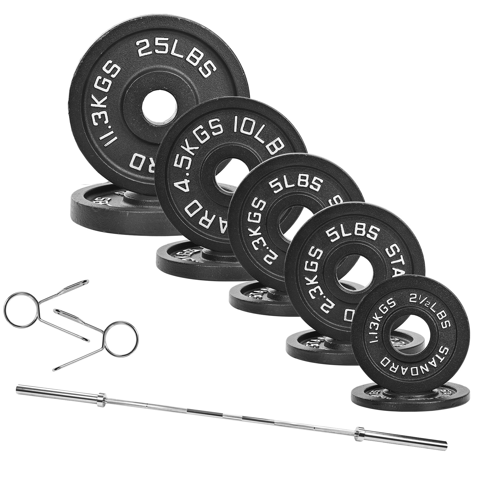 Fitvids 2 Inch Olympic Barbell Weight Plates and Bar Set, 5 FT Barbell Bar and 95 LB(2.5-25 LB) Barbell Weight Set for Home Gym 