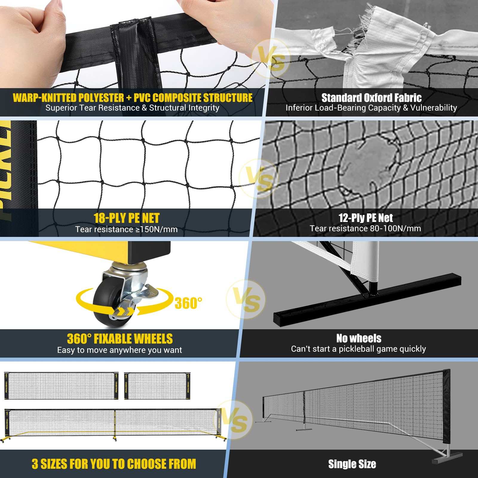 Pickleball Set With Net, Portable 3-In-1 Pickle Ball Net With Wheels, 6Ft/11Ft/22Ft Pickleball Net With Carry Bag, Designed For