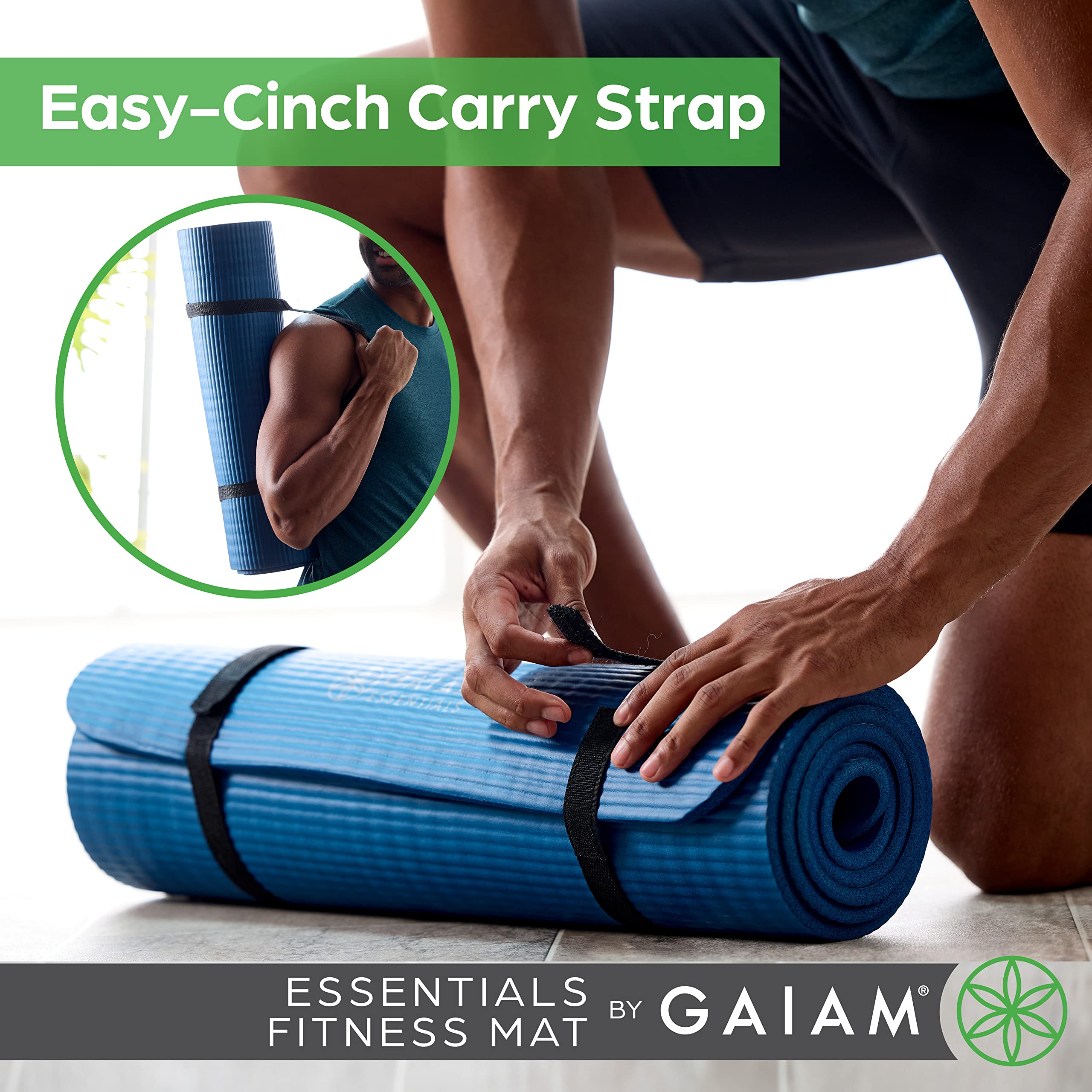 Gaiam Essentials Thick Yoga Mat Fitness & Exercise Mat With Easy-Cinch Carrier Strap, Red, 72''L X 24''W X 2/5 Inch Thick