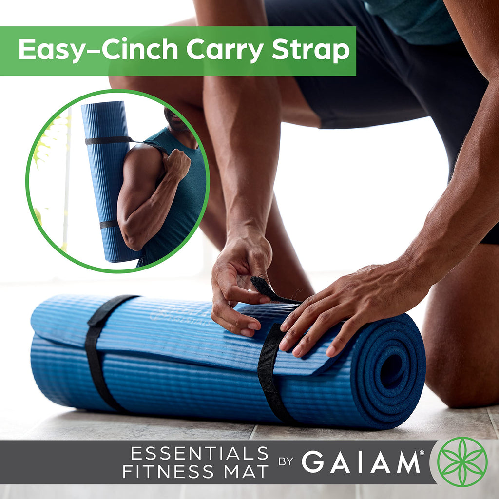 Gaiam Essentials Thick Yoga Mat Fitness & Exercise Mat With Easy-Cinch Carrier Strap, Black, 72''L X 24''W X 2/5 Inch Thick