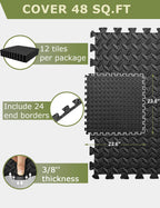 Innhom Gym Flooring Gym Mats Exercise Mat For Floor Workout Mat Foam Floor Tiles For Home Gym Equipment Garage, 12 Pieces Black