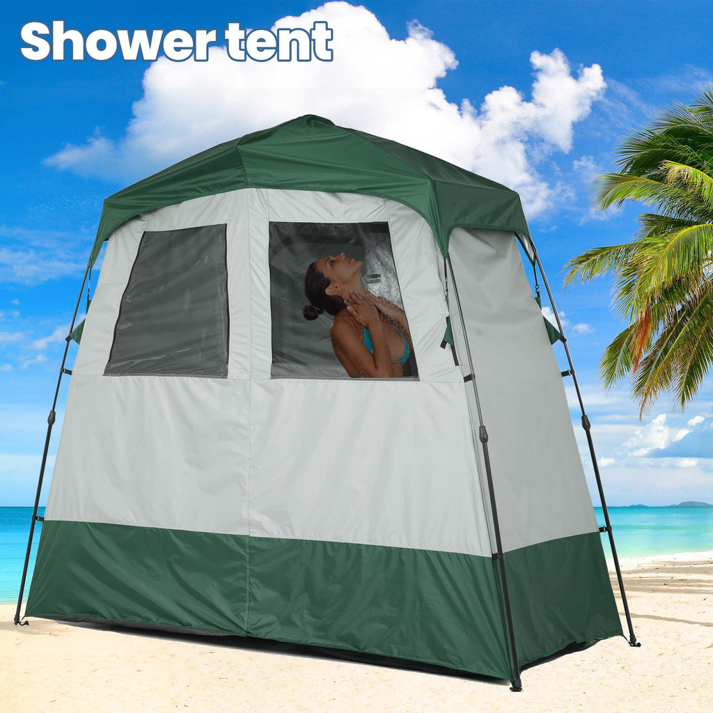 Portable Camping Shower Tent Deluxe Changing Room Easy Set Up Privacy Shelter,Large Toilet Tent 2 Rooms With Floor Drain Design