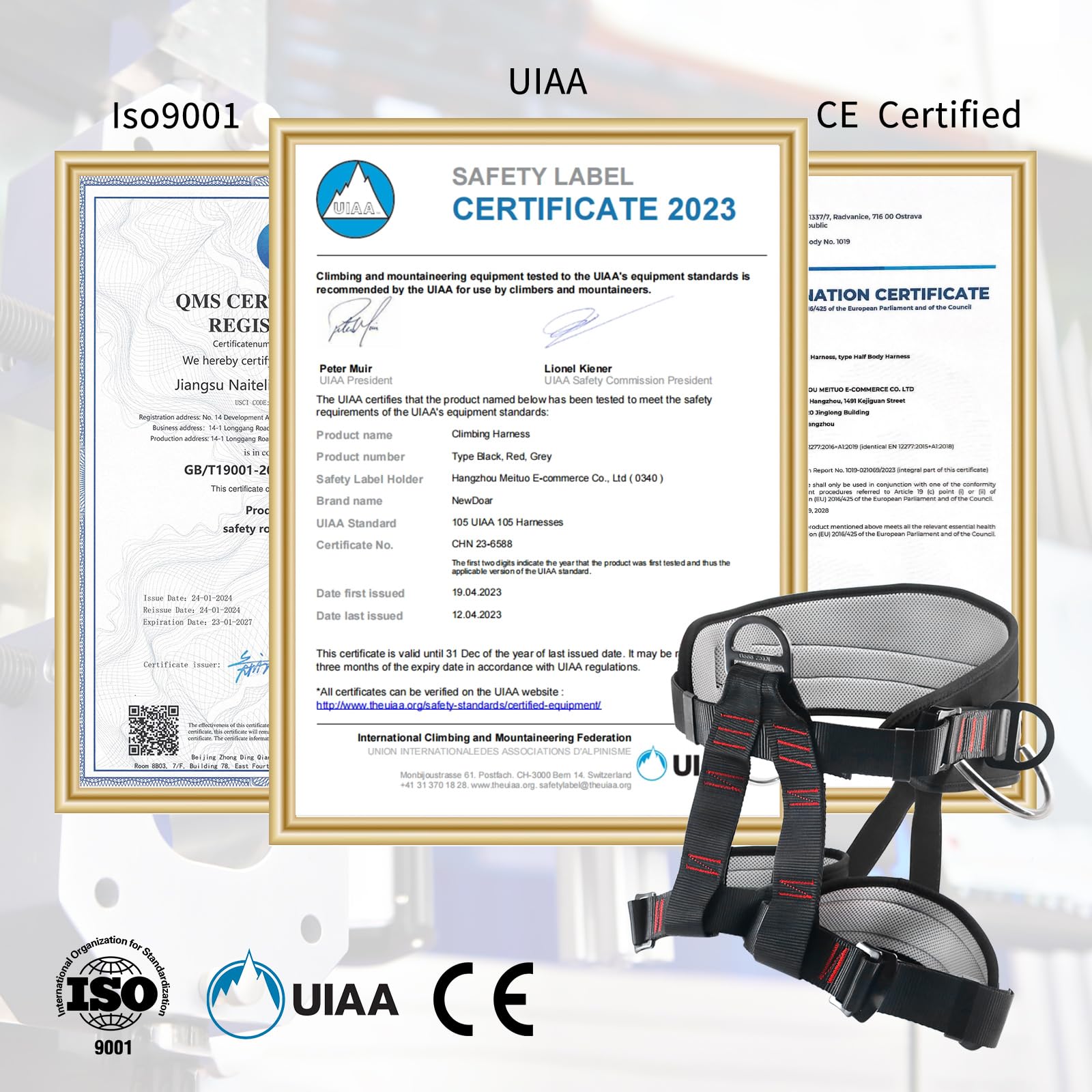 Newdoar Ce Uiaa Certification Thickness Climbing Harness,Wider Half Body Harness For Rock Rappelling Fire Rescuing Tree Climbing