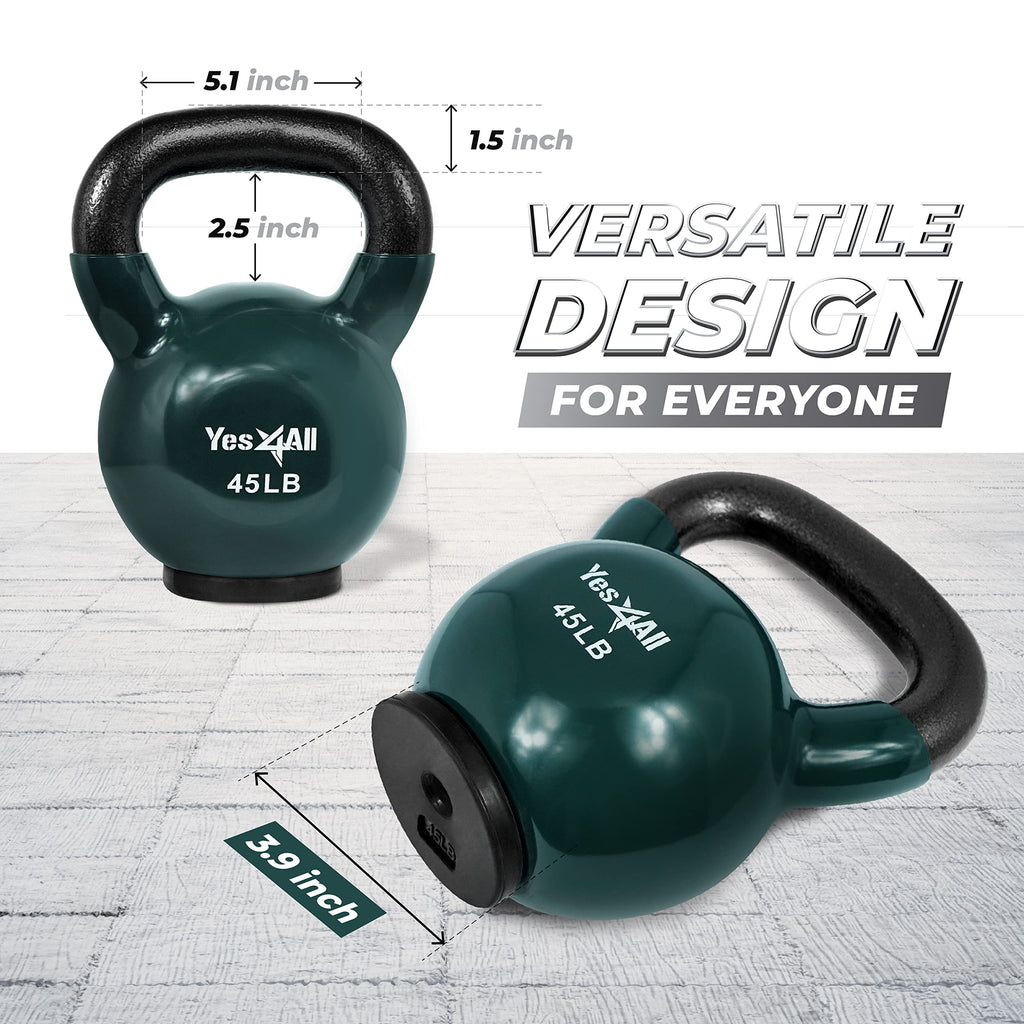 Yes4All Vinyl Coated Kettlebell With Protective Rubber Base, Strength Training Kettlebells For Weightlifting, Conditioning, Stre