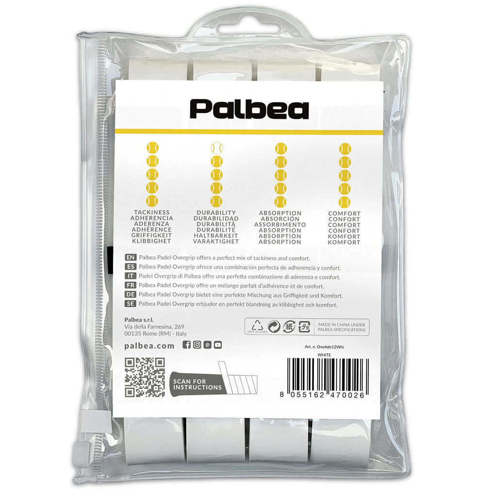 Palbea White Padel Overgrip - Pack Of 12 - Extra Grip & High Sweat Absorption - Non-Slip & Soft Touch - Perfect For Padel, Tenni