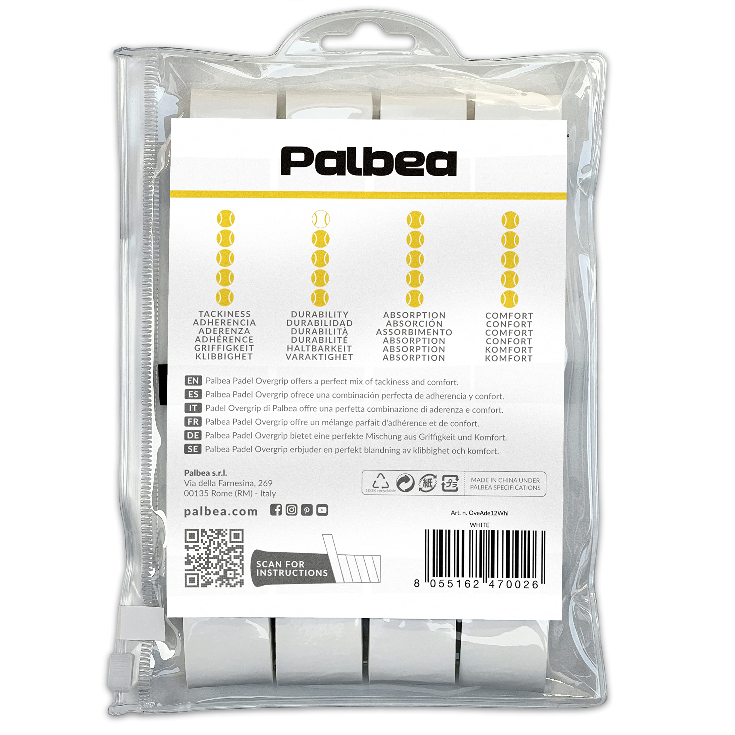 Palbea White Padel Overgrip - Pack Of 12 - Extra Grip & High Sweat Absorption - Non-Slip & Soft Touch - Perfect For Padel, Tenni