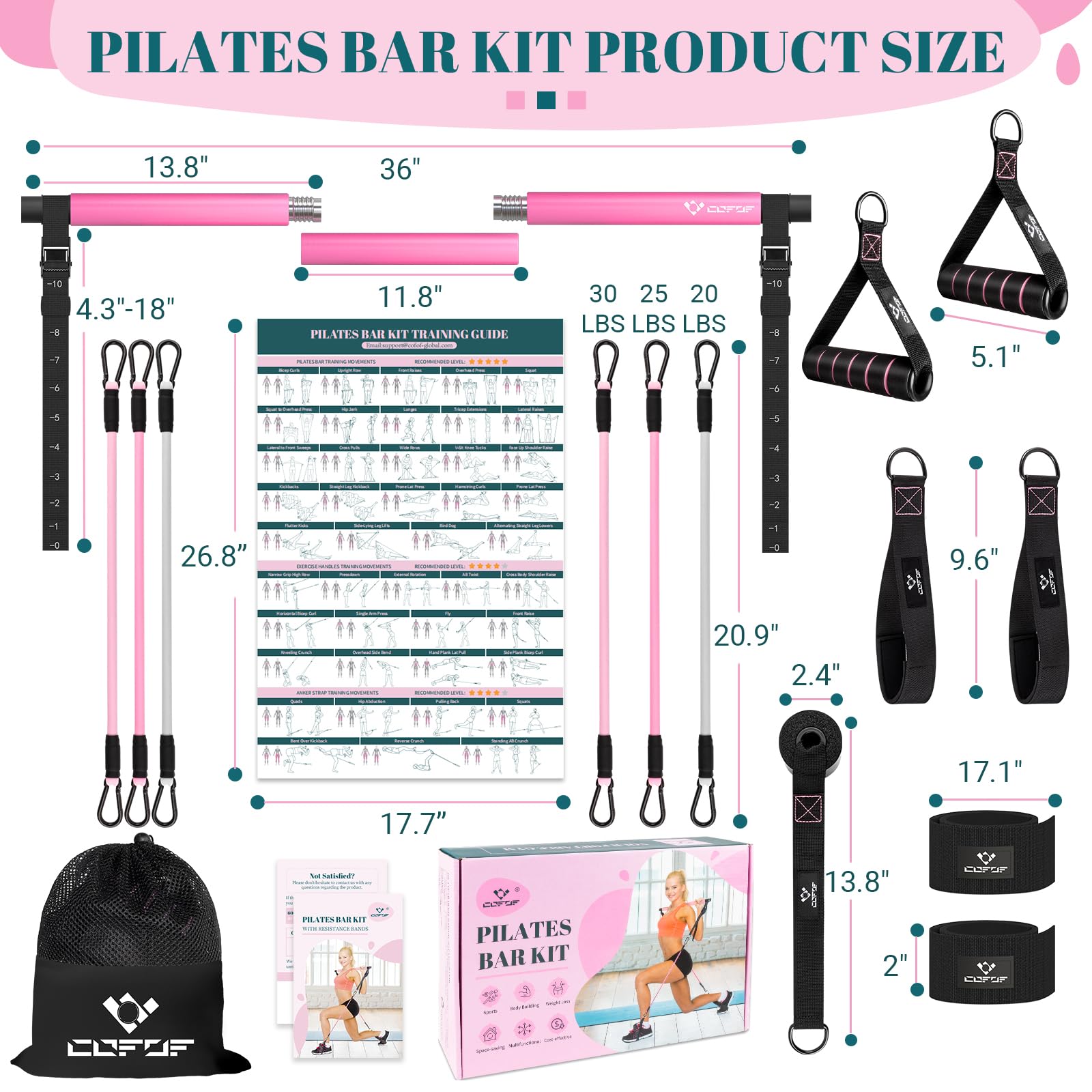 Pilates Bar Kit With Resistance Bands, Multifunctional Yoga Pilates Bar With Heavy-Duty Metal Adjustment Buckle, Portable Home G