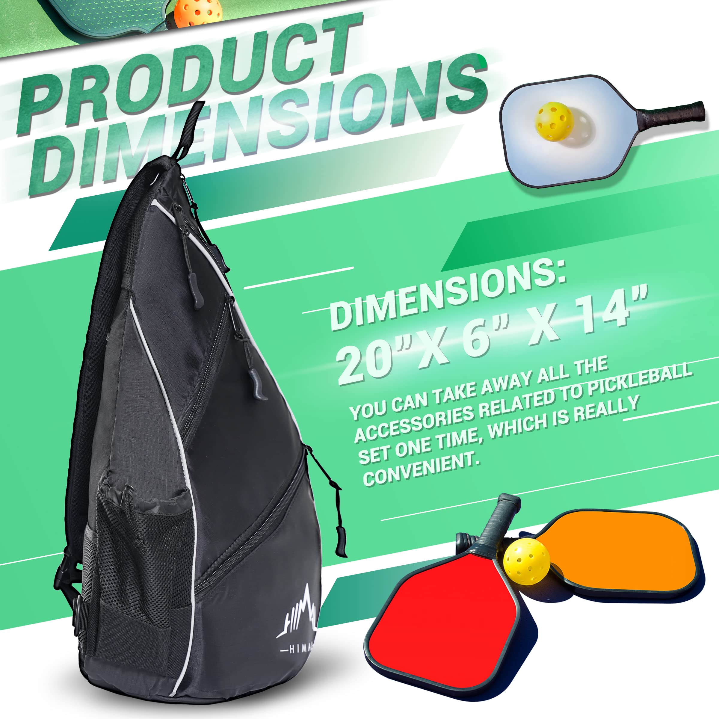 Himal Pickleball Bag- Adjustable Pickleball,Tennis,Racketball Sling Bag - Pickleball Backpack With Water Bottle Holder For Men A