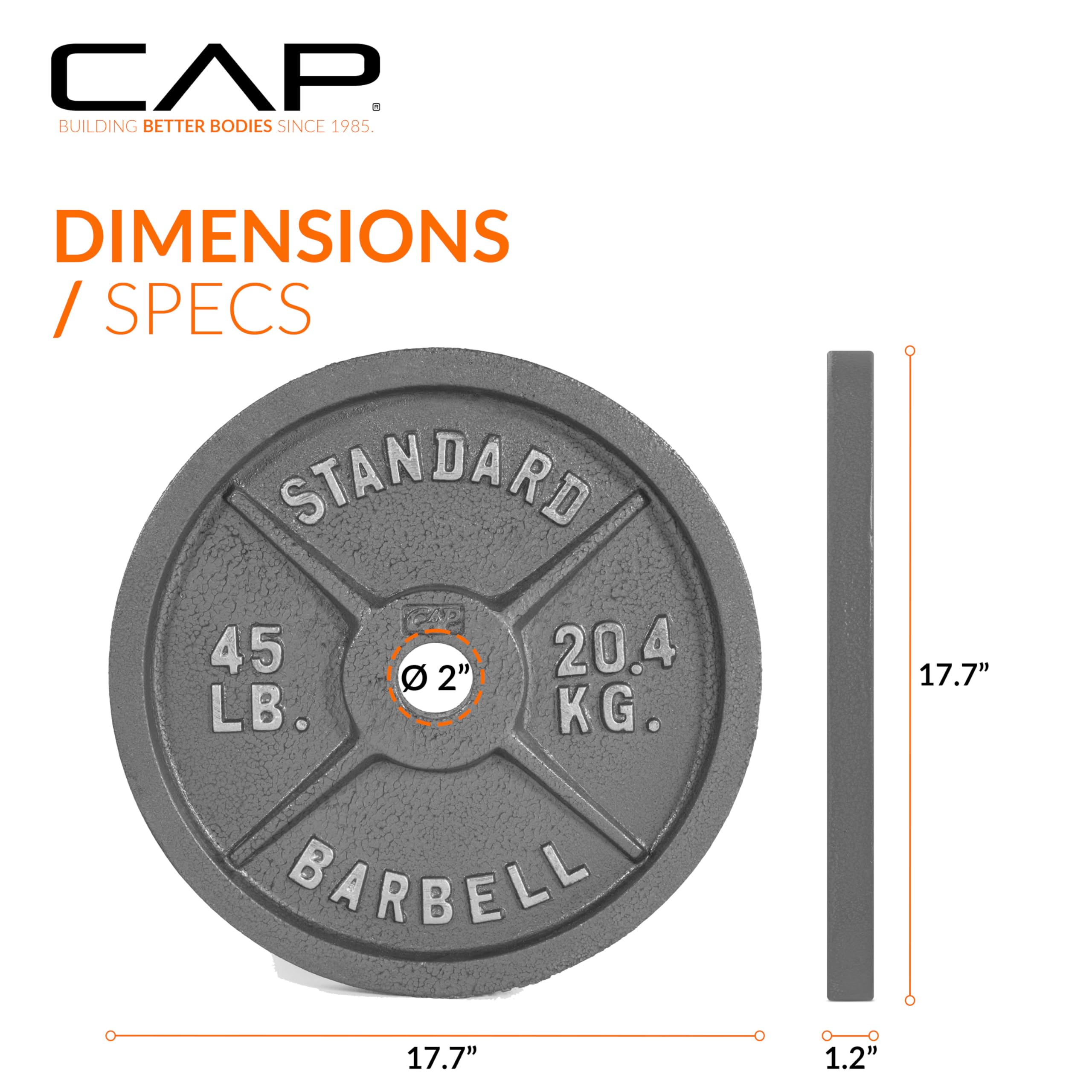 CAP Barbell 45 lb Gray Olympic Weight Plate, Single