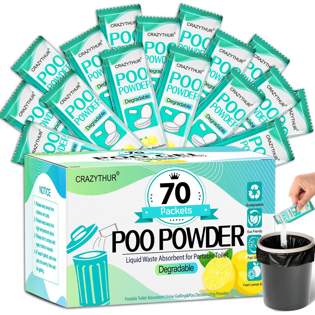 Crazythur Portable Toilet Gel, 70 Packets Camp Toilet Poo Gel, Lemon Scent, Eco For Outdoor Hiking And Camping