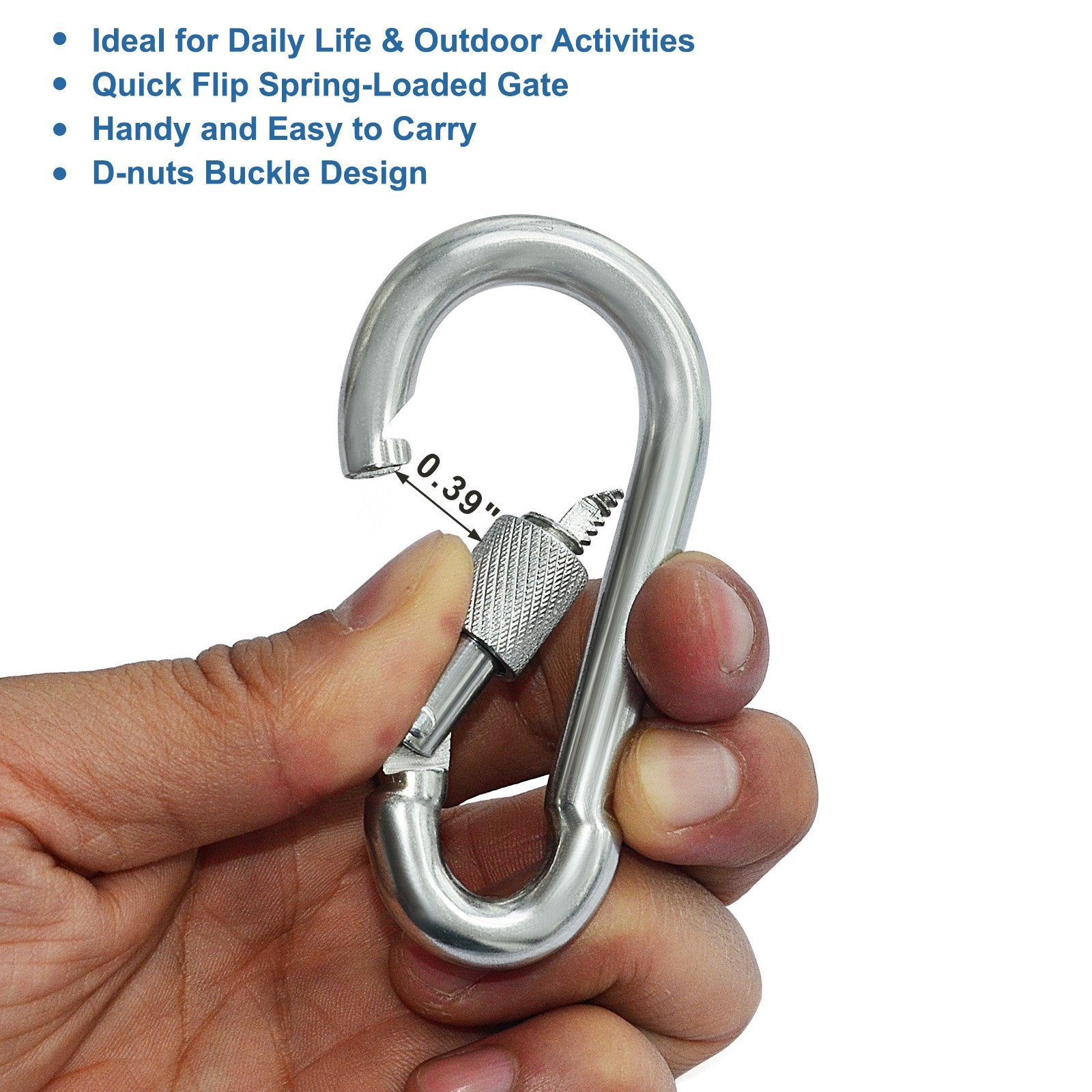Bewishome 4 Pack Carabiner Hooks Hammock Locking Solid Metal D Clips With Heavy Duty 500Lbs Screw Gate For Camping Hiking Travel